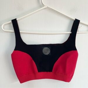 Nagnata Red Black Knit Sports Bra Colorblock Organic Cotton Stretch Womens S M